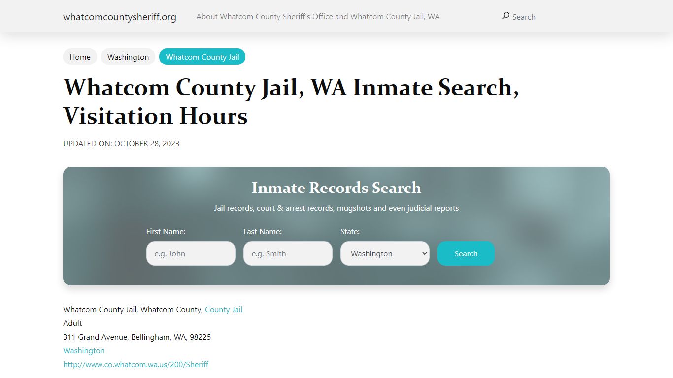Whatcom County Jail, WA Inmate Search, Visitation Hours